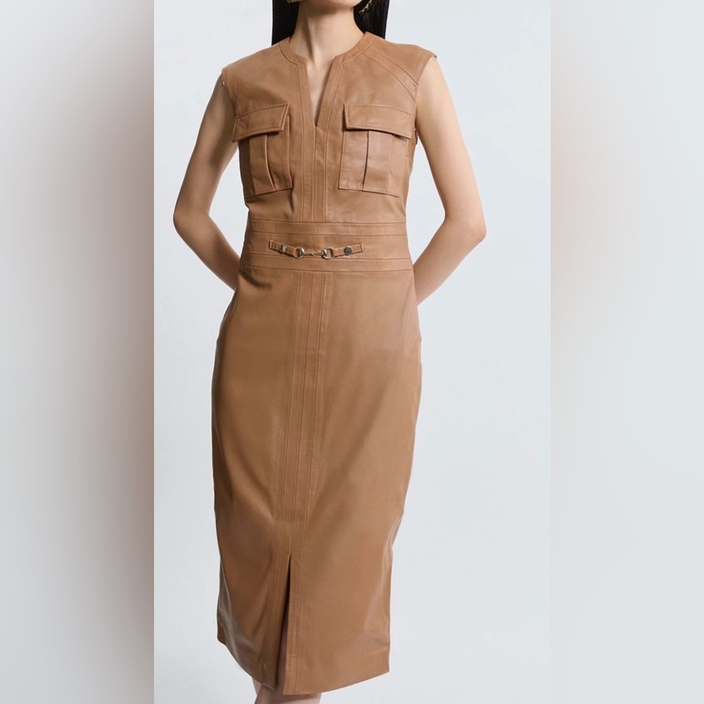 NWT KAREN MILLEN Leather Snaffle Trim Pocket Dress Size: 2 - Picture 1 of 8